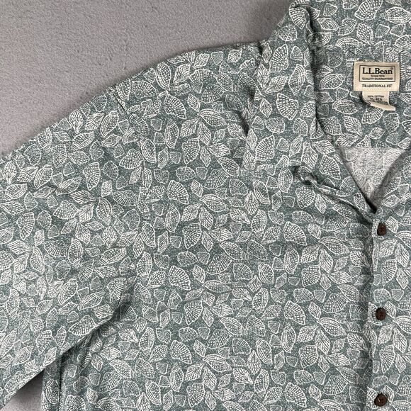 LL Bean Shirt Men’s XL Green Shell Print Traditional Fit Shirt Sleeve Button Up - Picture 6 of 16